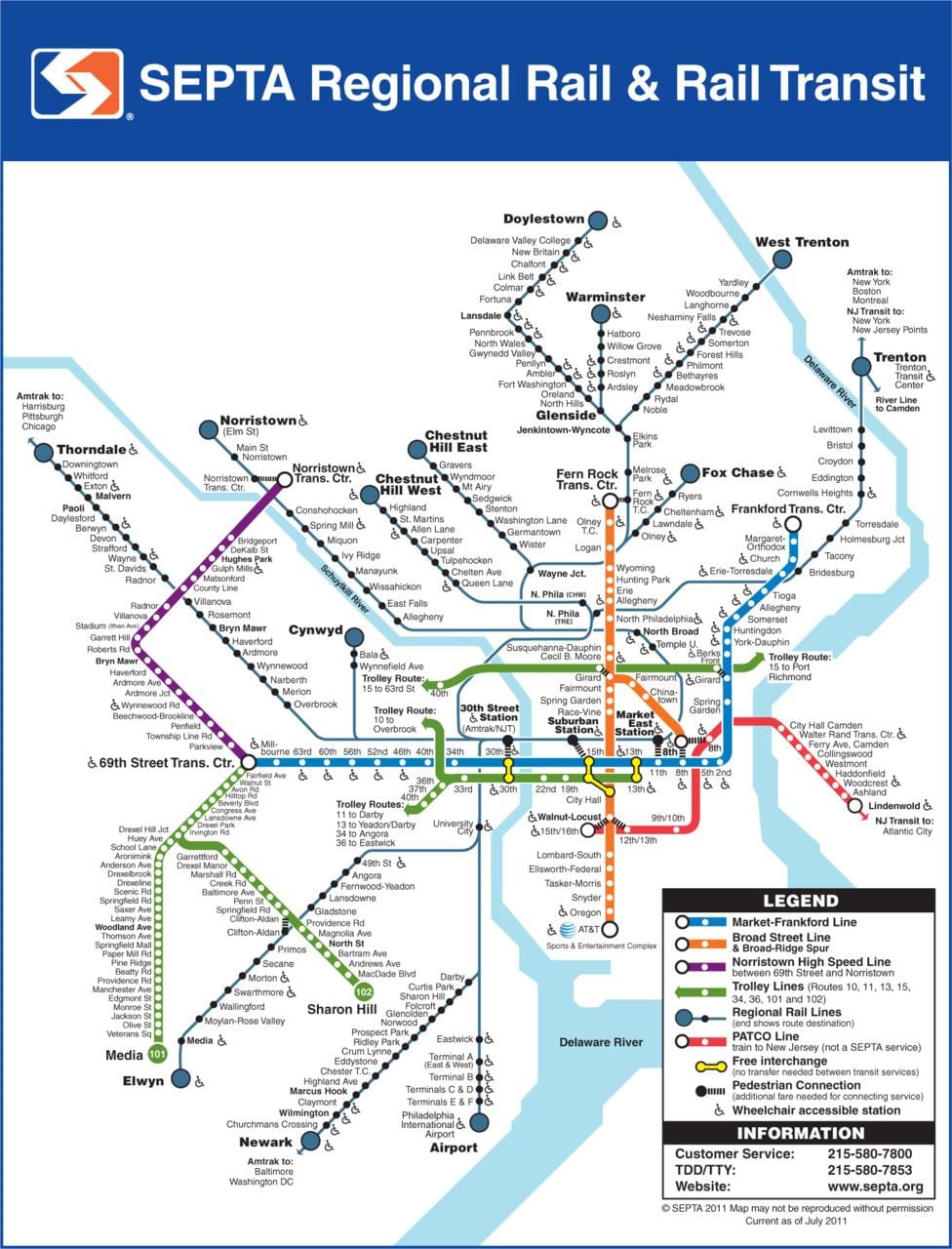 Septa ফিলাডেলফিয়া মানচিত্র